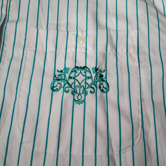 Liz Thomas II Blouse Plus Size 40 White Teal Stripe Short Vintage 80s 90s NOS - Picture 7 of 12